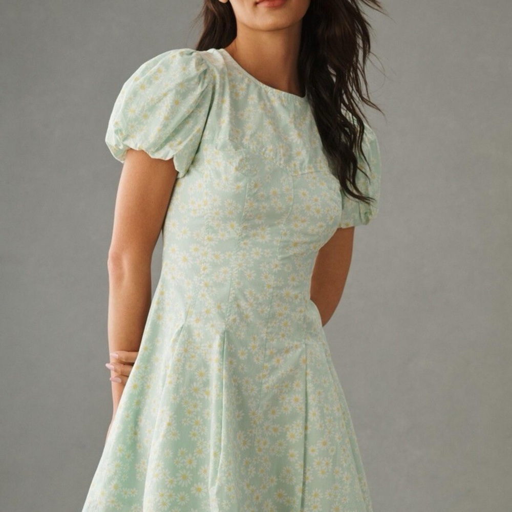 Anthropologie Maeve Puff-Sleeve Pleated Dress - Size Small